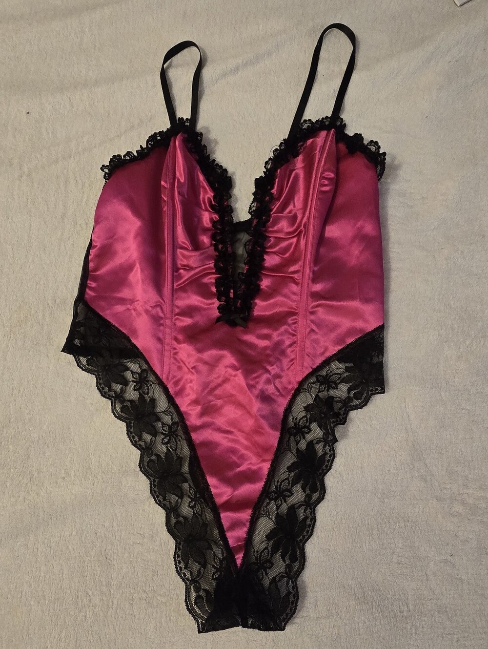 VTG Pink Satin Lace Trim Bodysuit